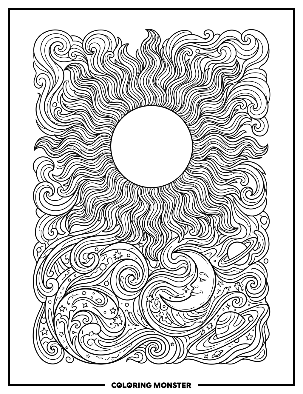 Cosmic Sun and Moon Dance Coloring Page