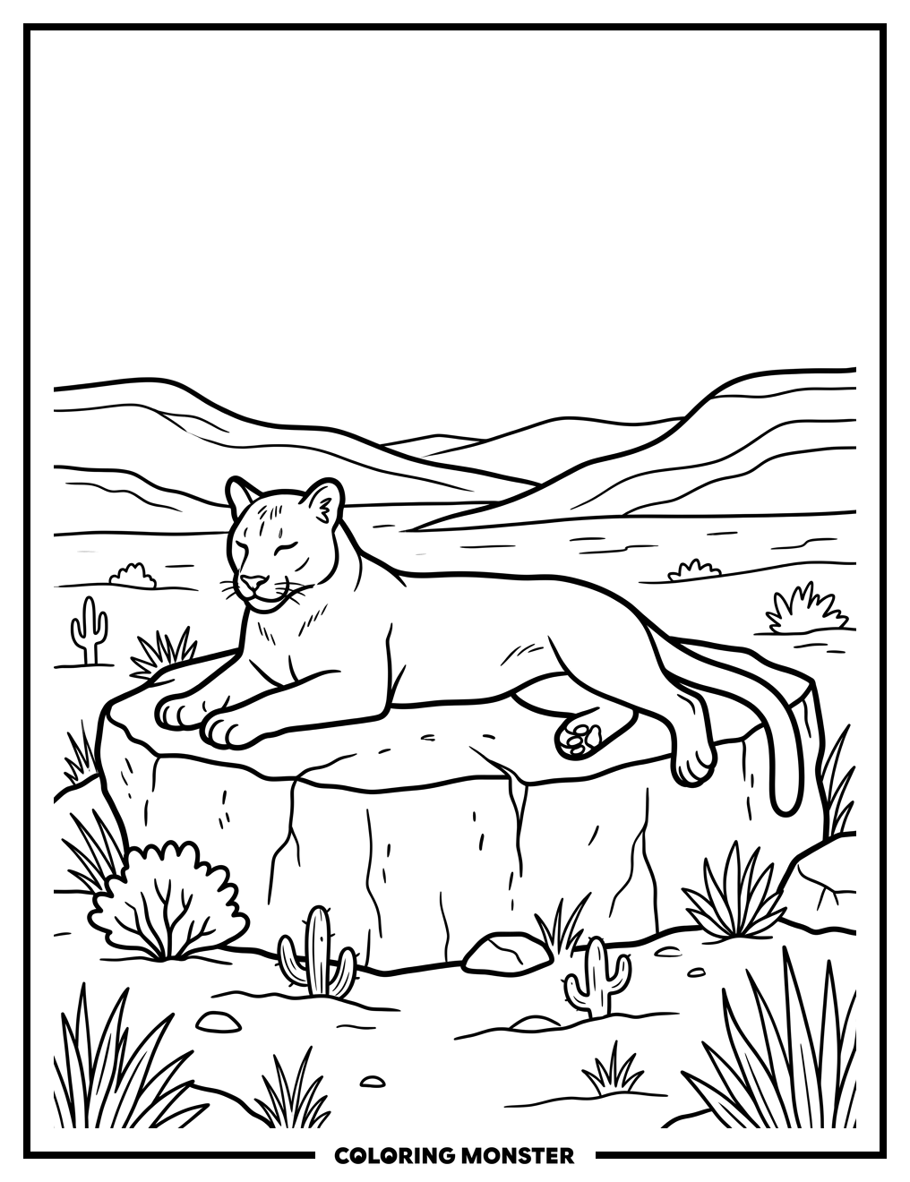 Cougar on Desert Rock Coloring Page