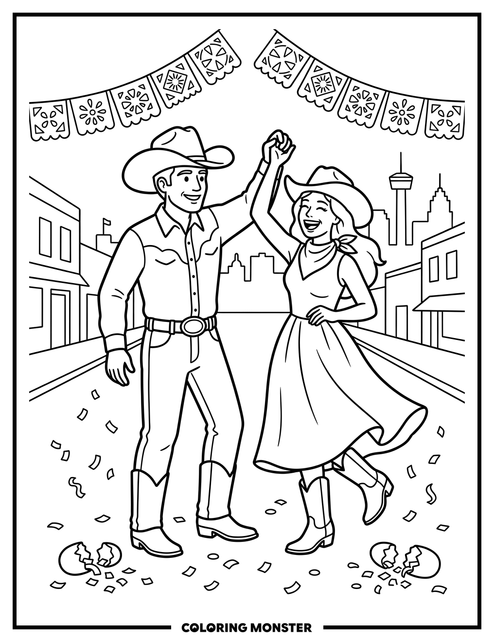 Couple Dancing at Fiesta Coloring Page