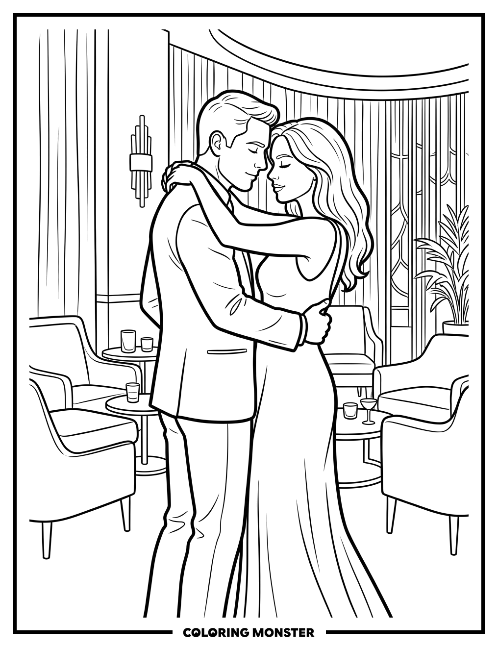 Couple Dancing In A Lounge Coloring Page