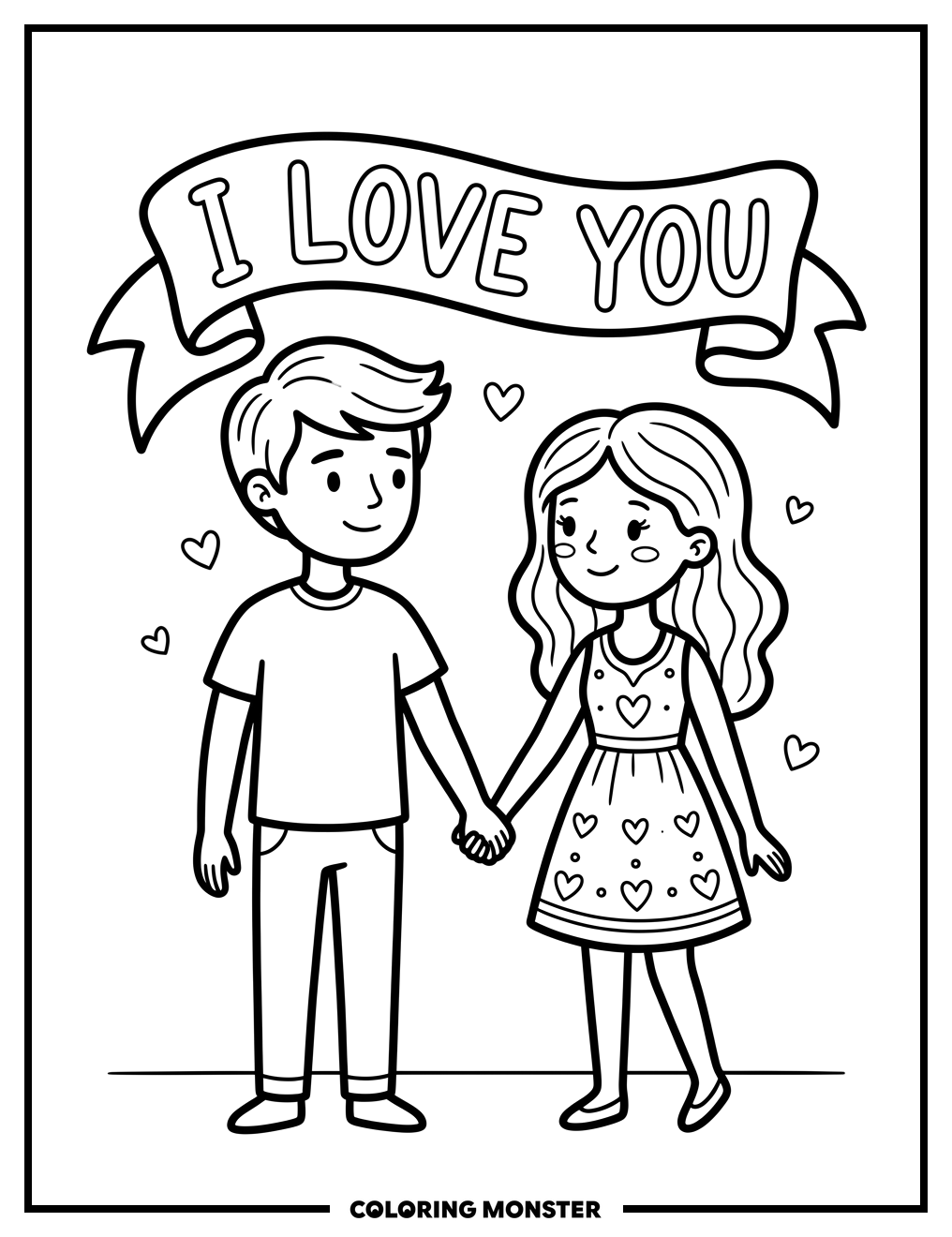 Couple Holding Hands Coloring Page