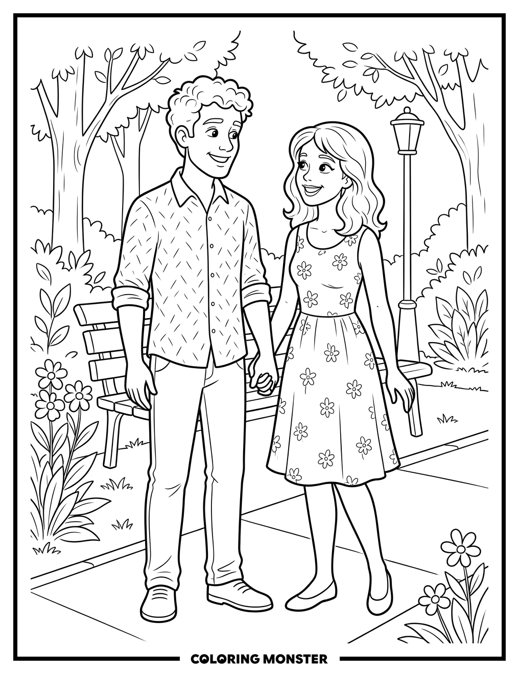 Couple Holding Hands Coloring Page