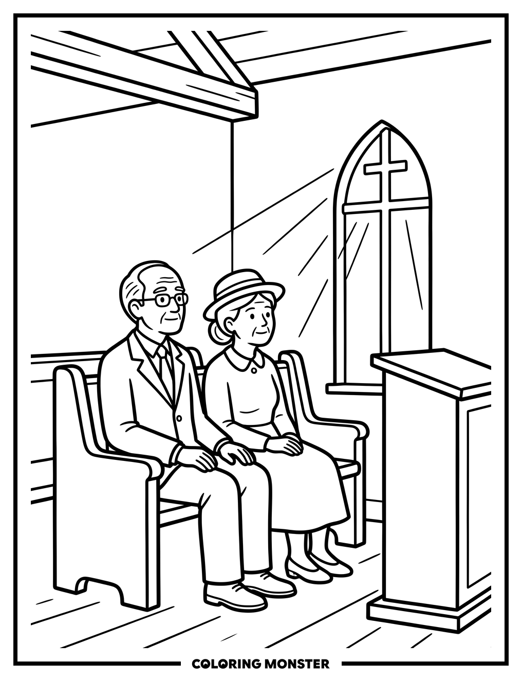 Couple in Chapel Coloring Page