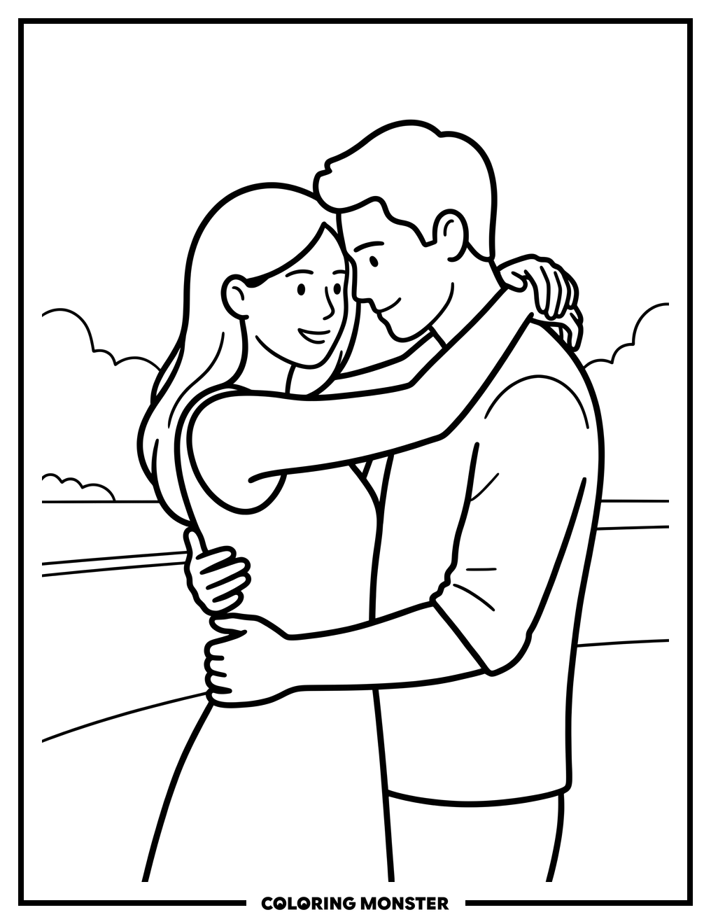 Couple in Tender Embrace Coloring Page