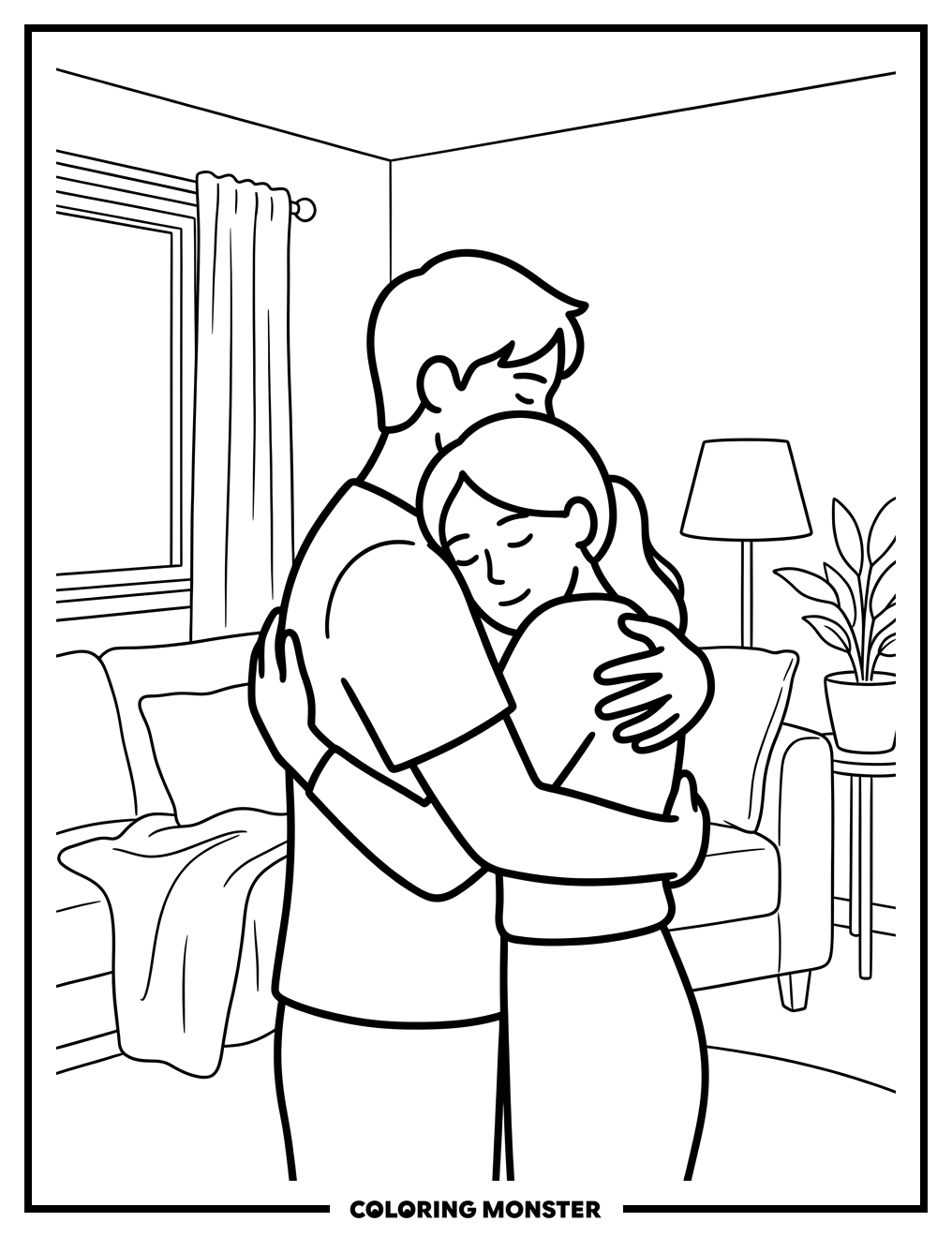 Couple's Tender Embrace Coloring Page
