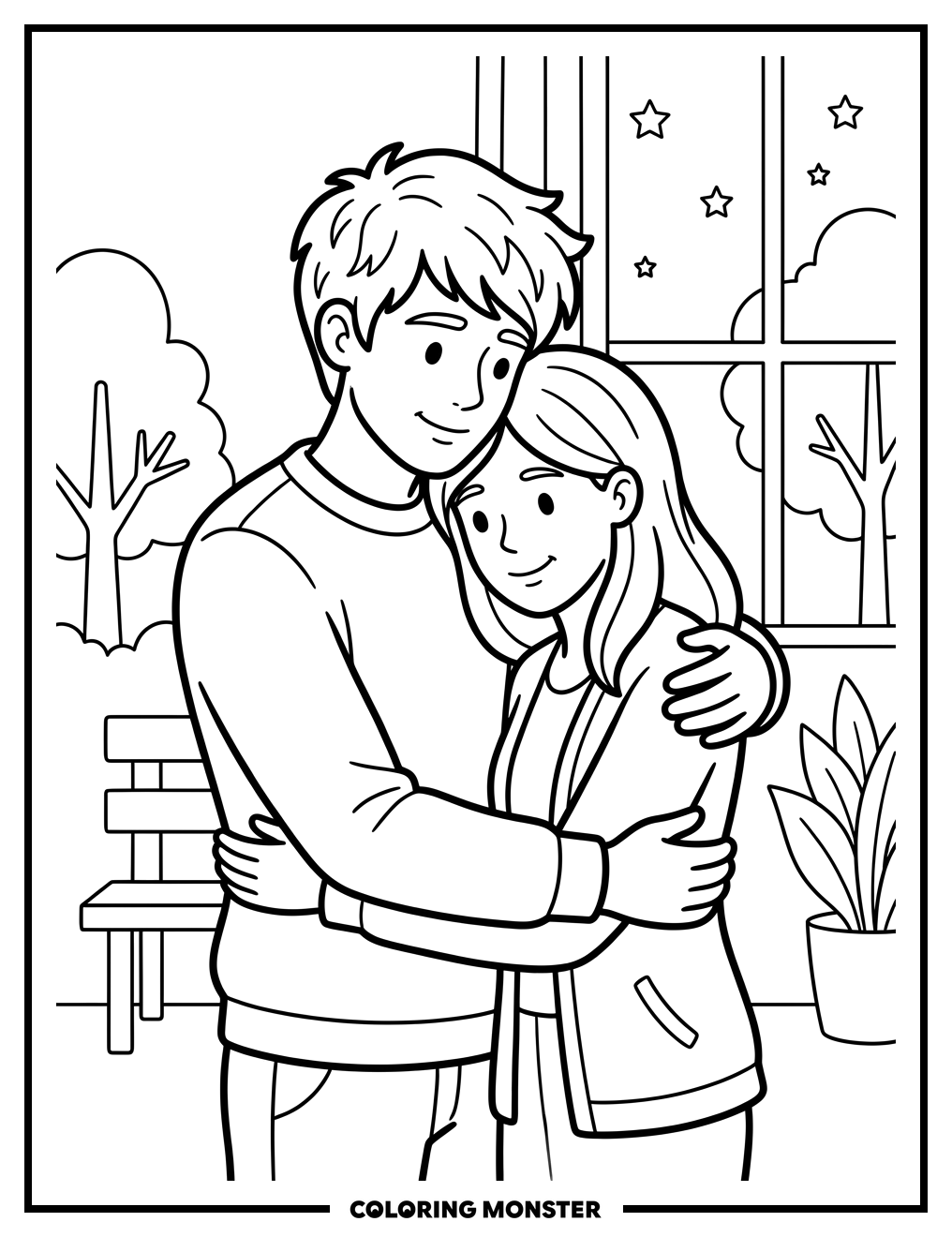 Couple Sharing A Loving Embrace Coloring Page