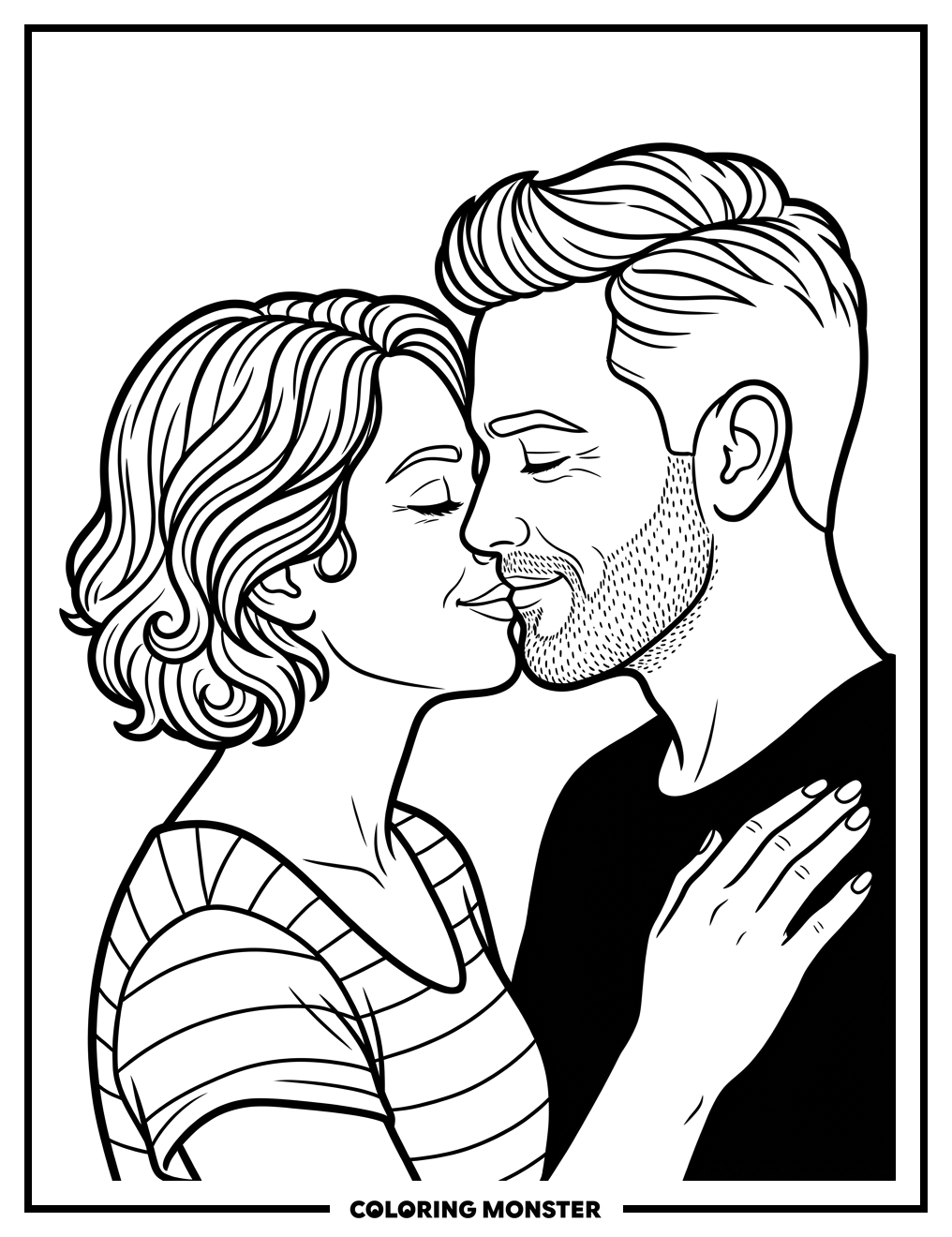 Couple Sharing a Tender Kiss Coloring Page
