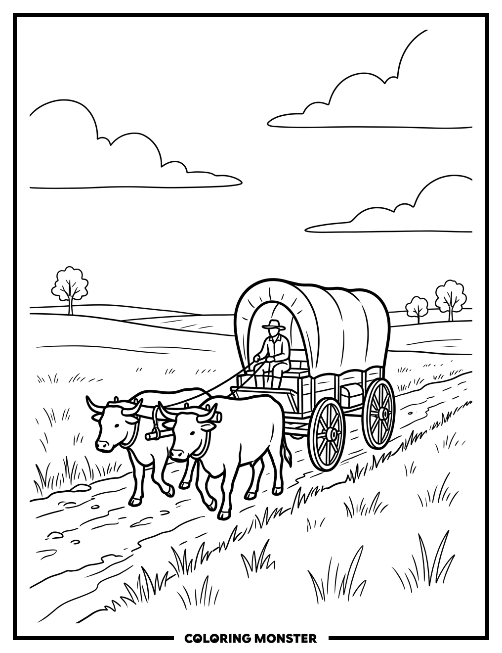 Covered Wagon On The Prairie Coloring Page