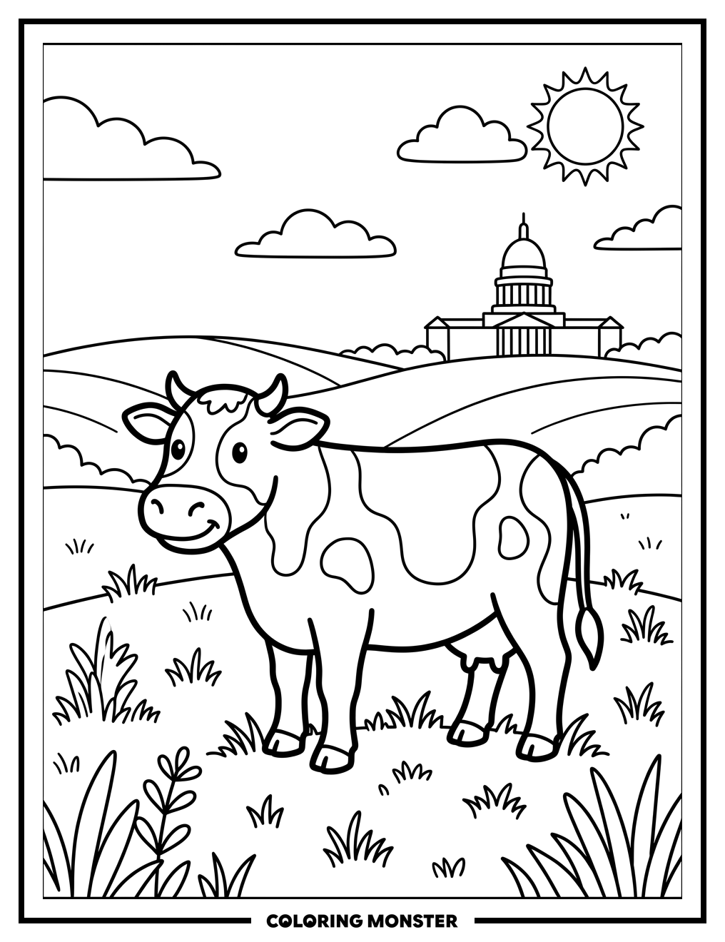 Cow in a Wisconsin Field Coloring Page
