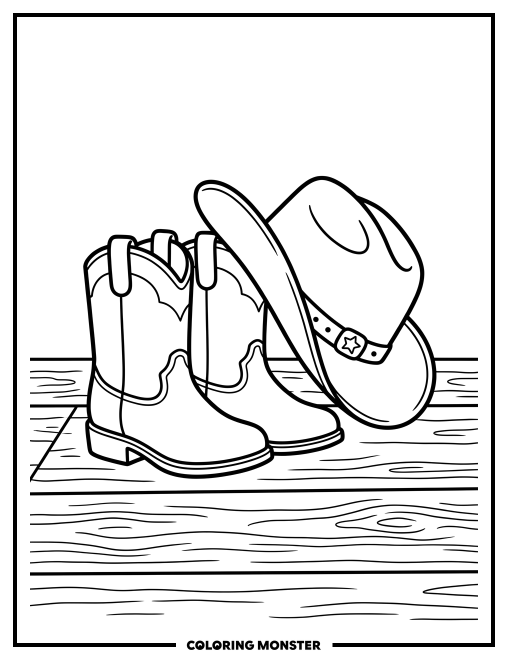 Cowboy Hat and Boots Ready for Adventure Coloring Page