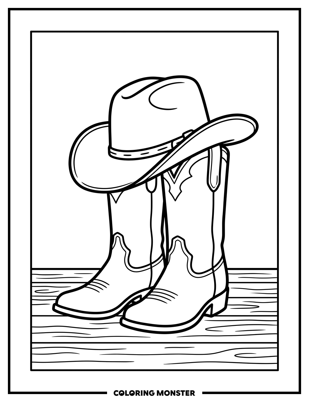 Cowboy Hat and Boots Still Life Coloring Page