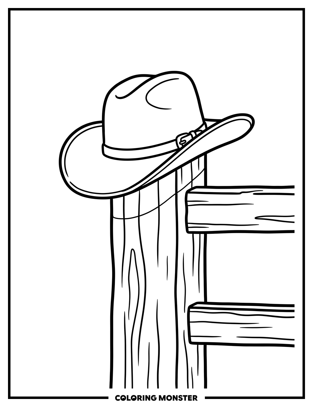 Cowboy Hat on Fence Post Coloring Page