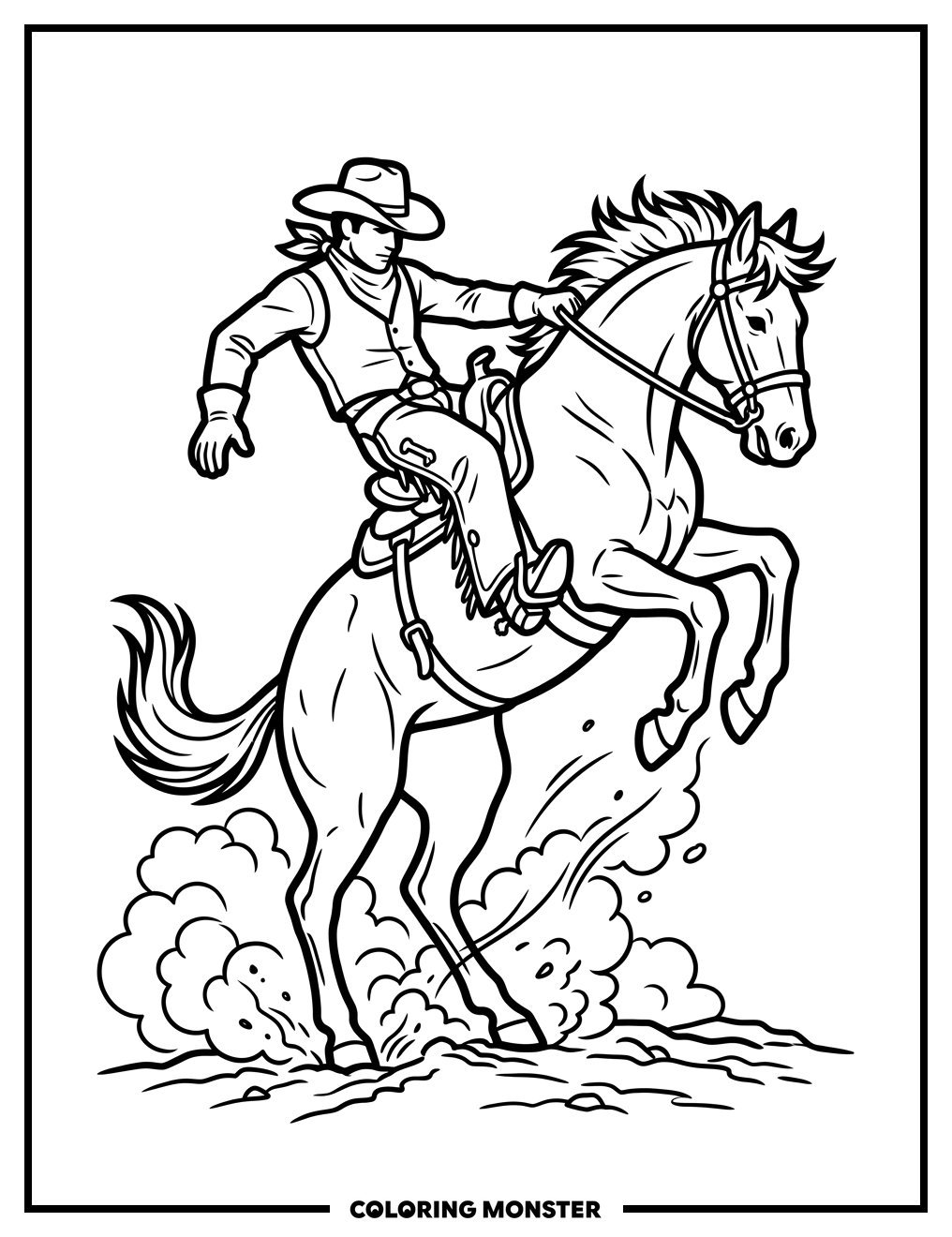 Cowboy On Bucking Bronco Coloring Page