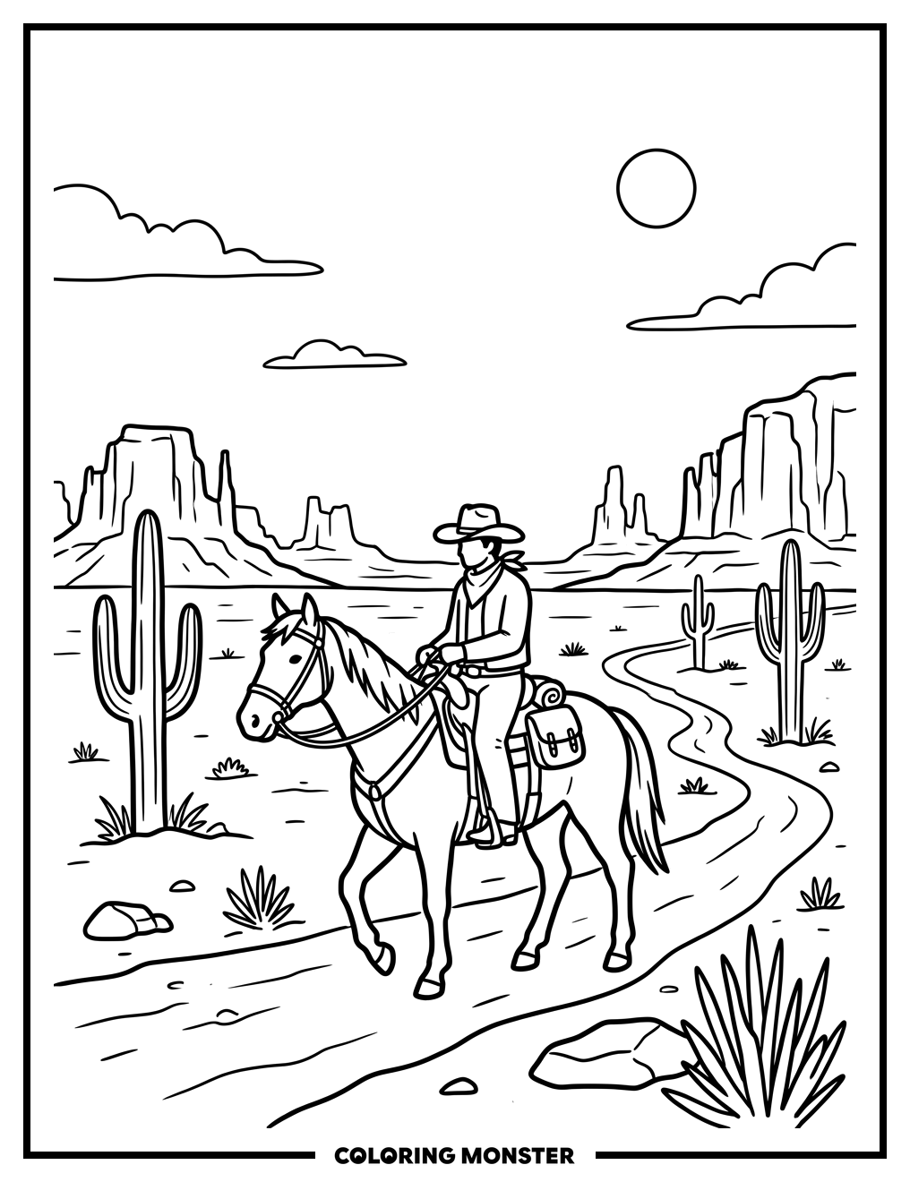 Cowboy on Horseback in Texas Coloring Page