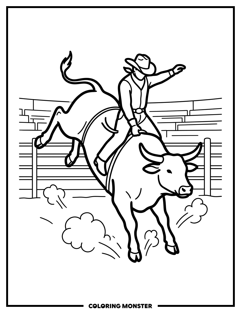 Cowboy Rides A Bucking Bull Coloring Page