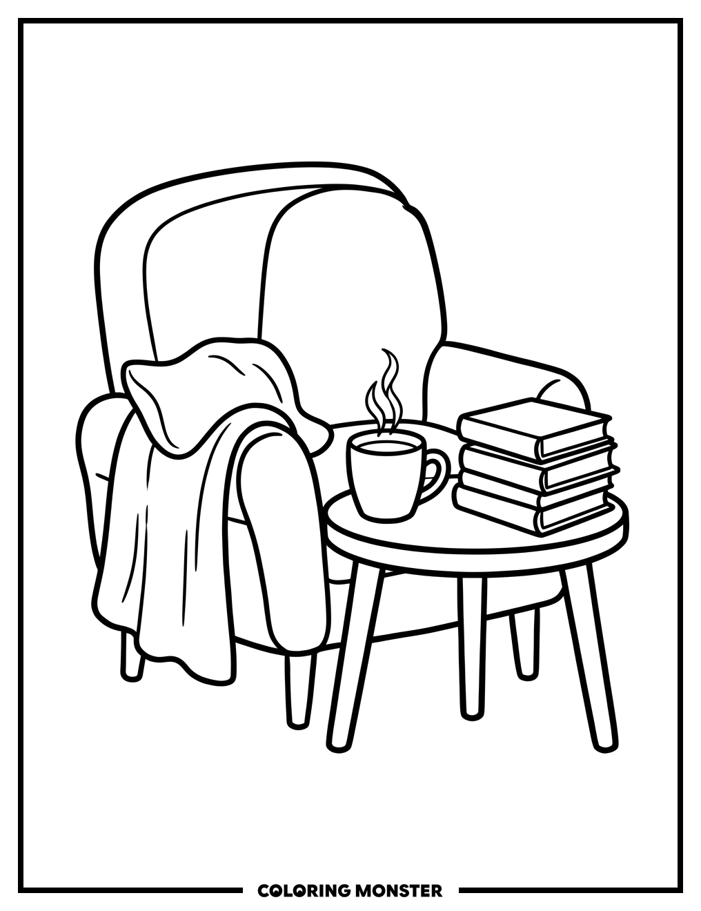 Cozy Armchair Reading Nook Coloring Page