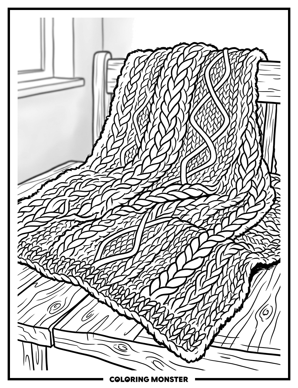 Cozy Cable Knit Blanket Coloring Page