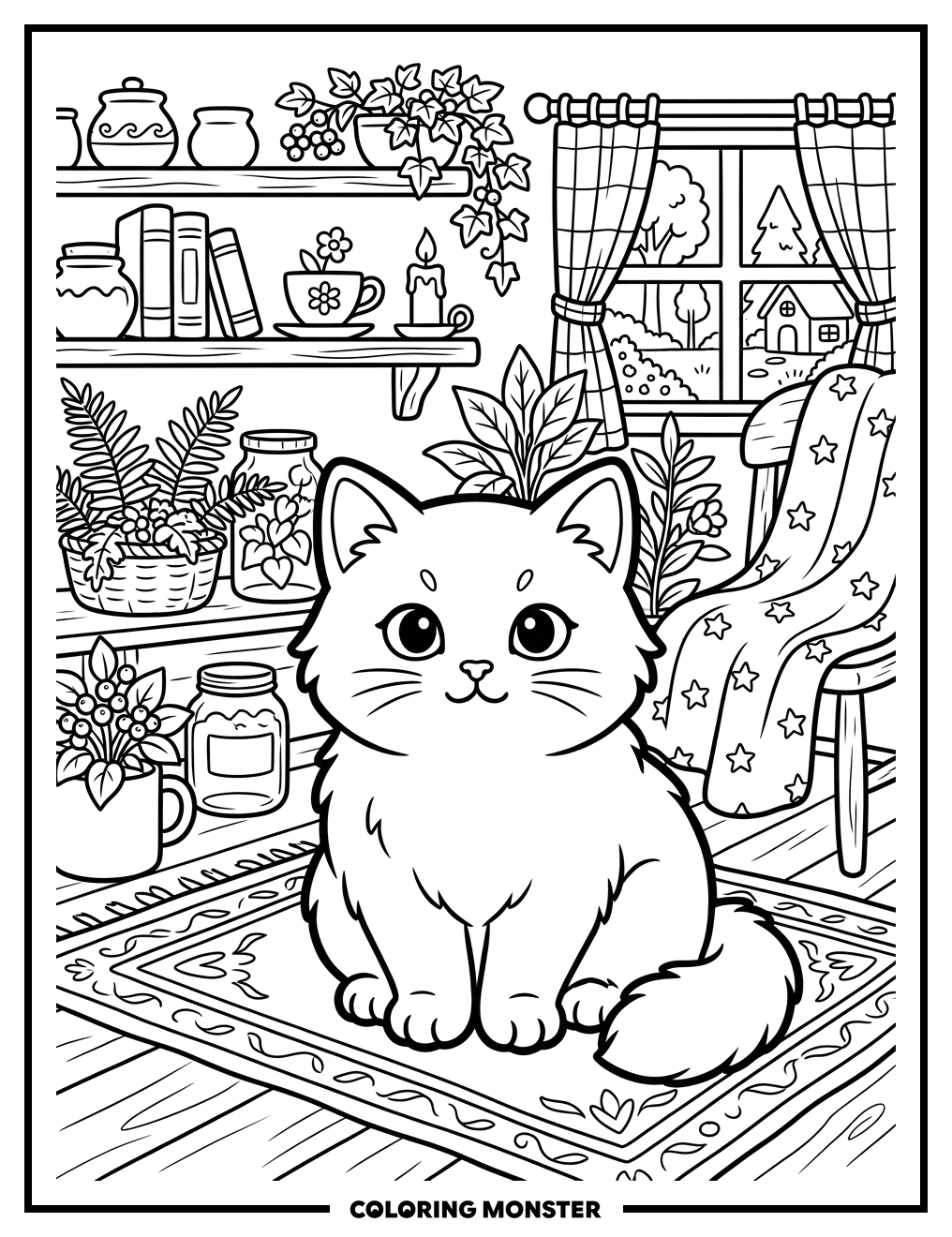 Cozy Cat With Curious Eyes Coloring Page