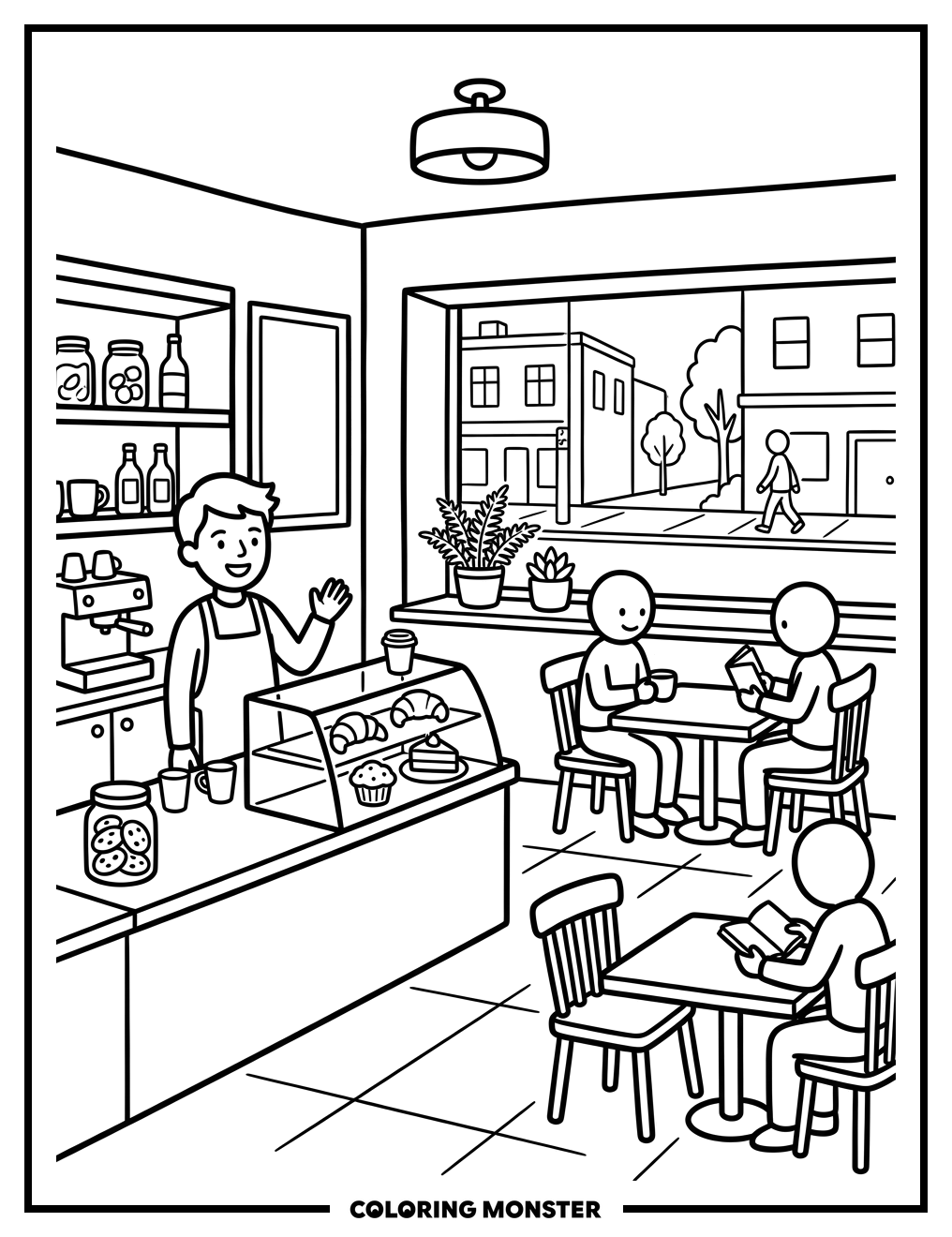 Cozy Coffee Shop Interior Coloring Page