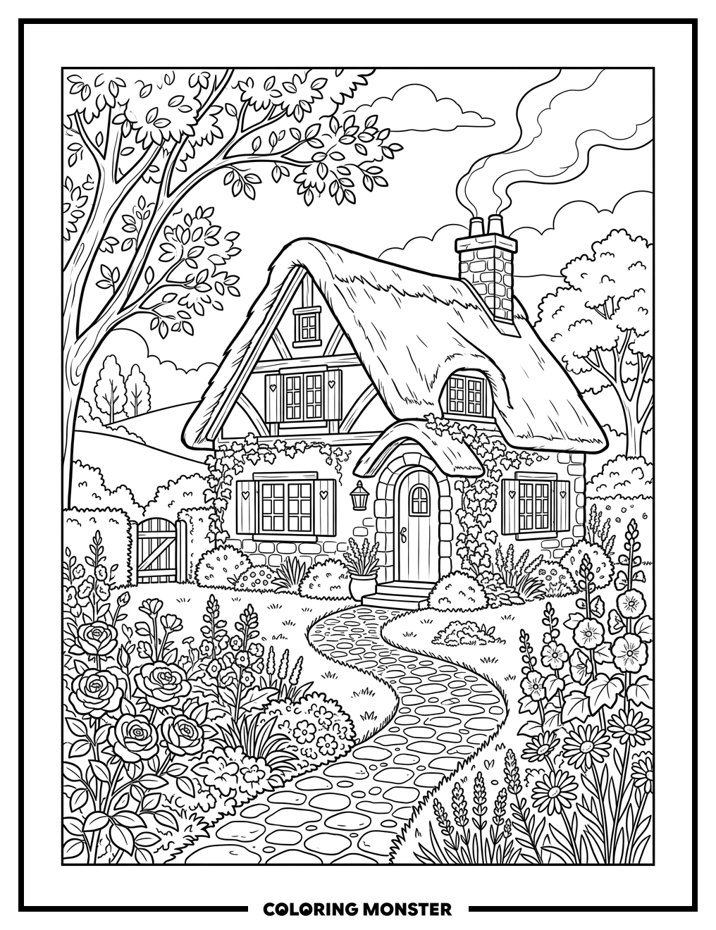 Cozy Cottage Garden Path Coloring Page