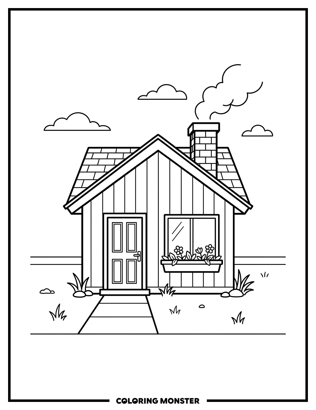 Cozy House With Smoking Chimney Coloring Page