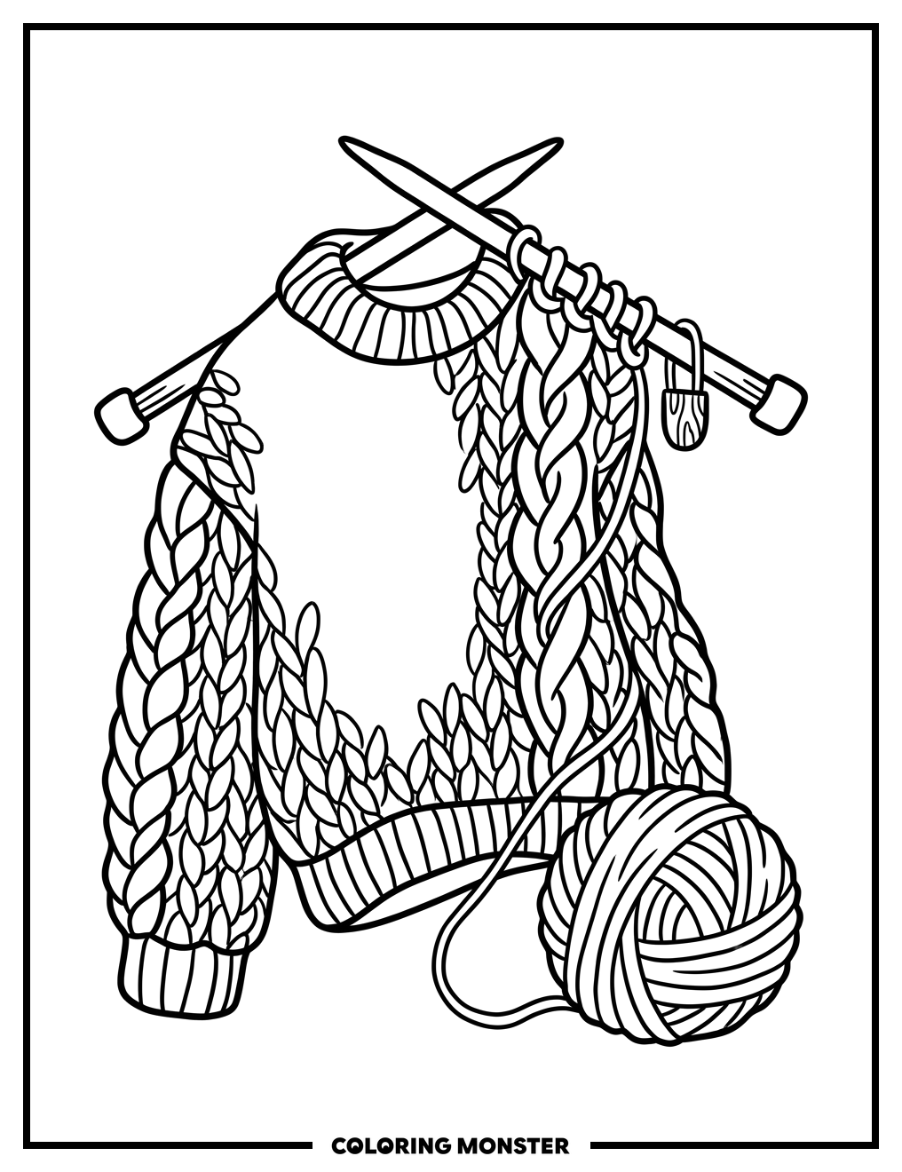 Cozy Knit Sweater and Yarn Coloring Page
