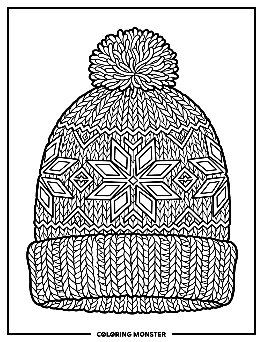 Cozy Knitted Winter Hat With Snowflake Pattern Coloring Page