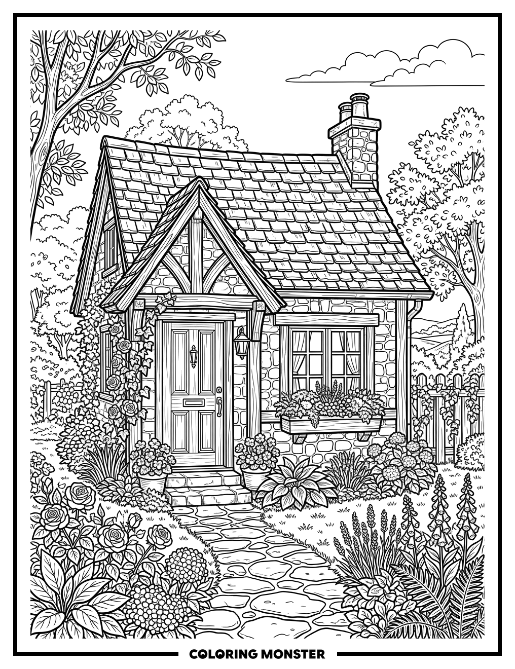 Cozy Little House With Door And Window Coloring Page