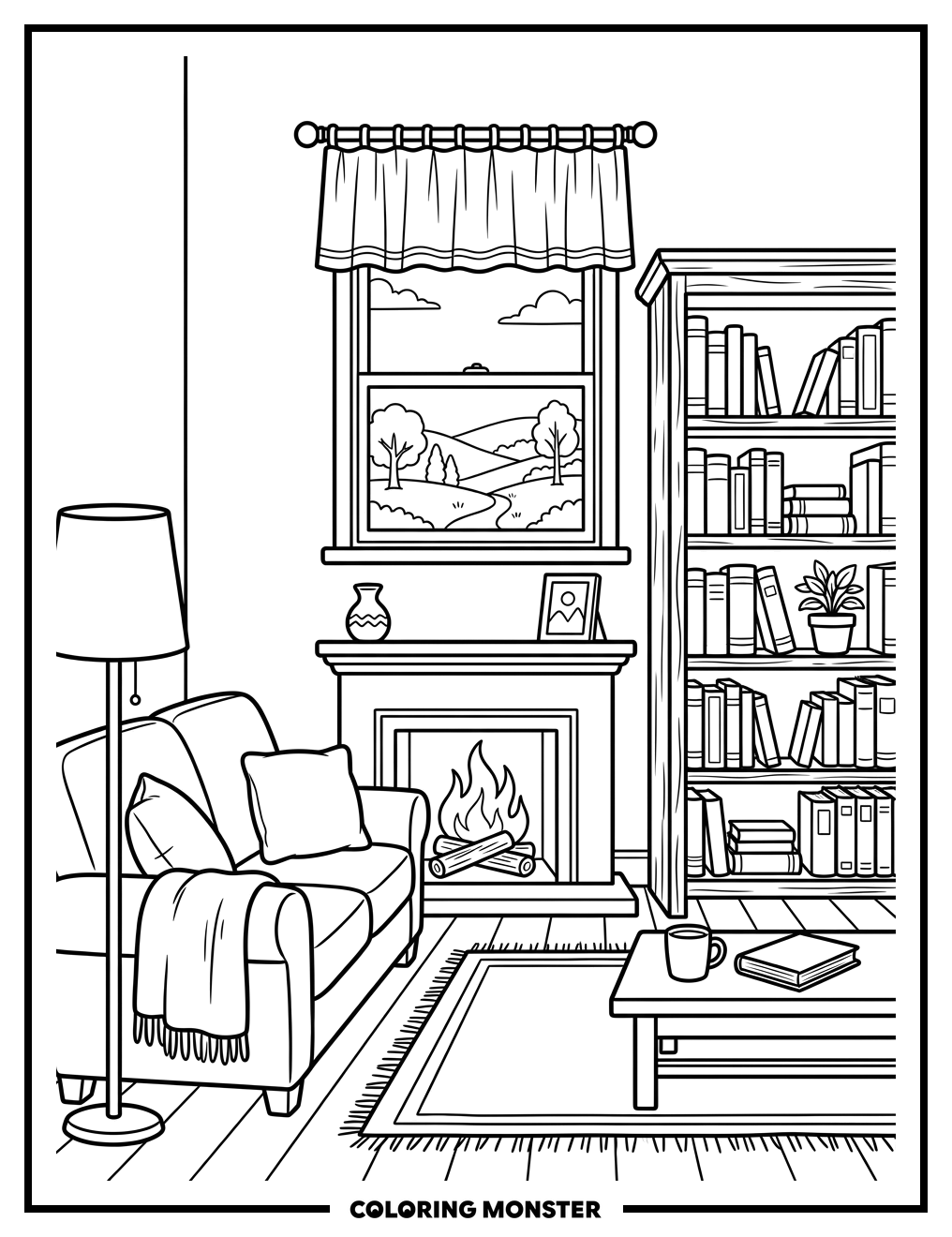 Cozy Living Room Scene Coloring Page