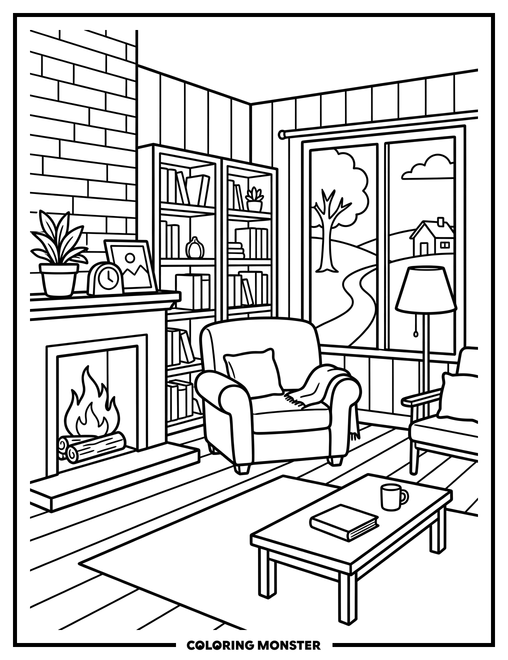 Cozy Living Room Scene Coloring Page