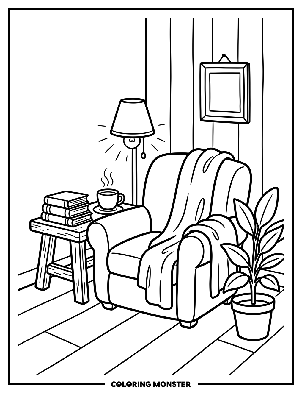 Cozy Reading Nook Coloring Page