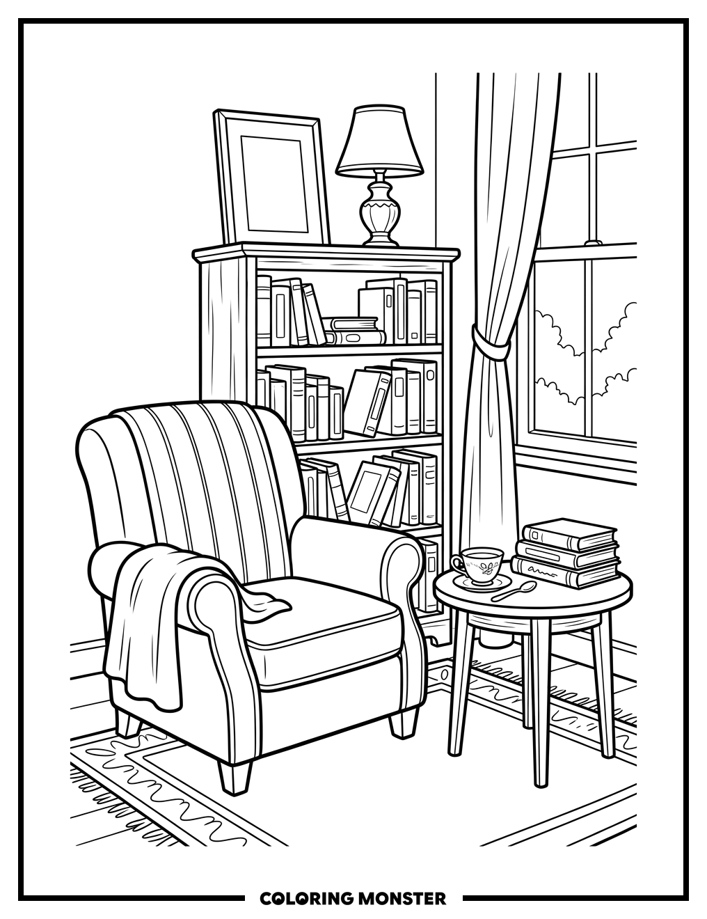 Cozy Reading Nook Coloring Page