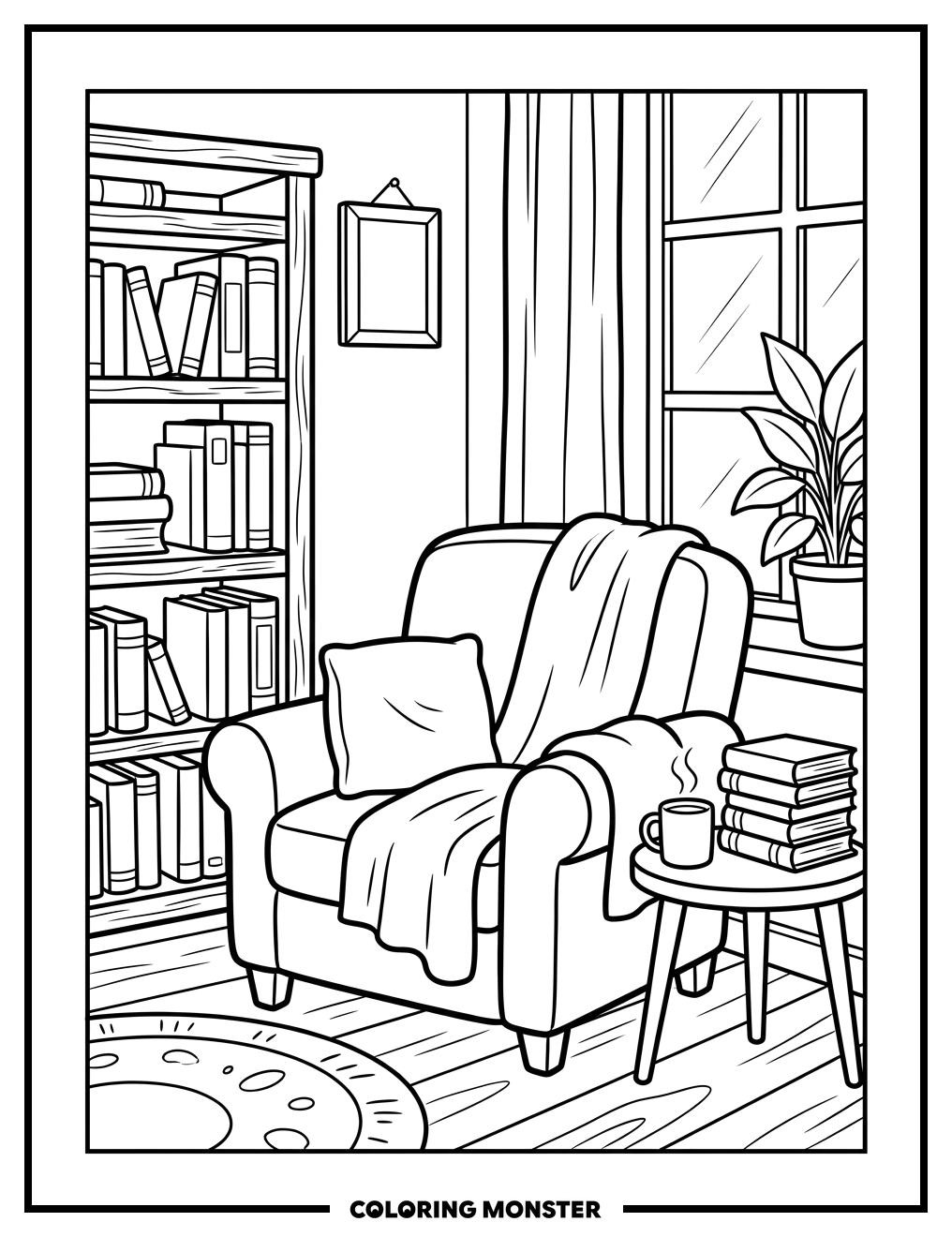 Cozy Reading Nook Coloring Page