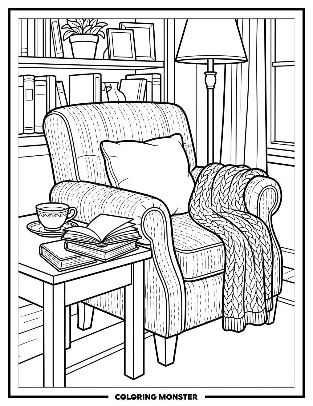Cozy Reading Nook Coloring Page