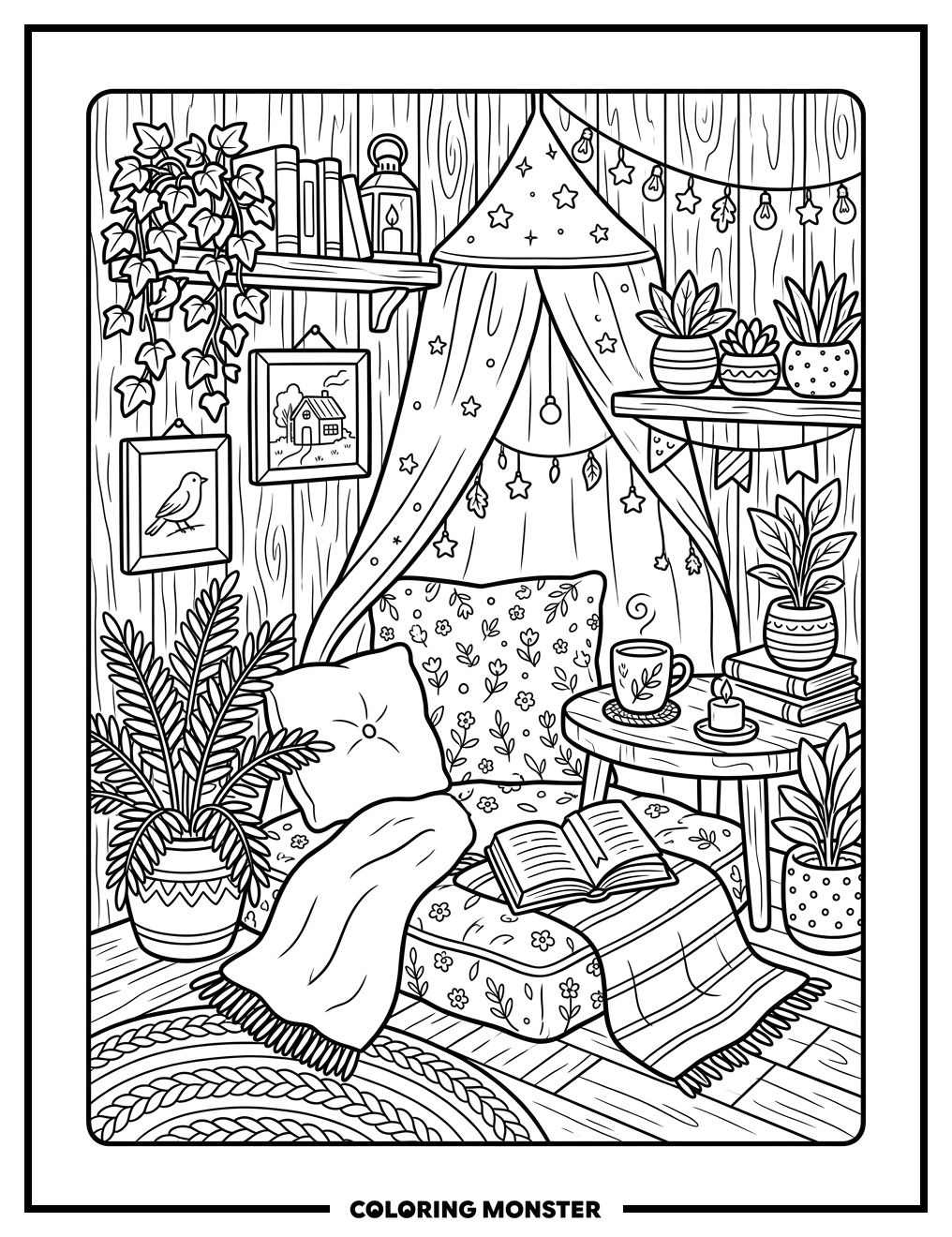 Cozy Reading Nook Coloring Page