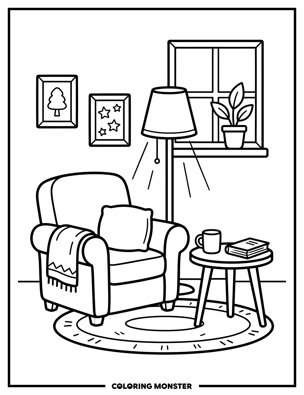Cozy Reading Nook Coloring Page