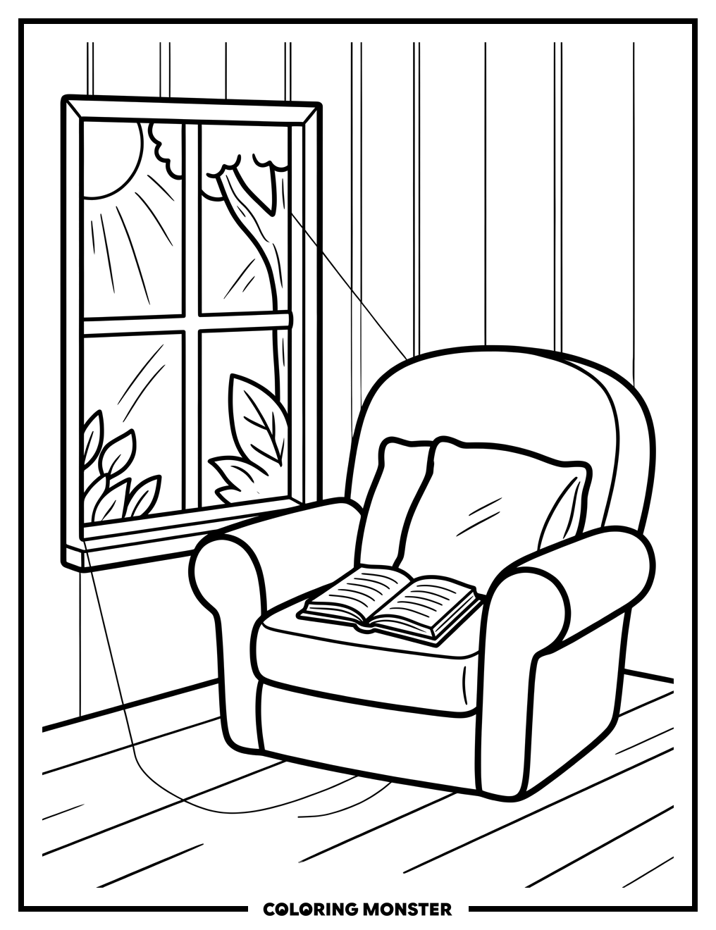 Cozy Reading Nook Coloring Page