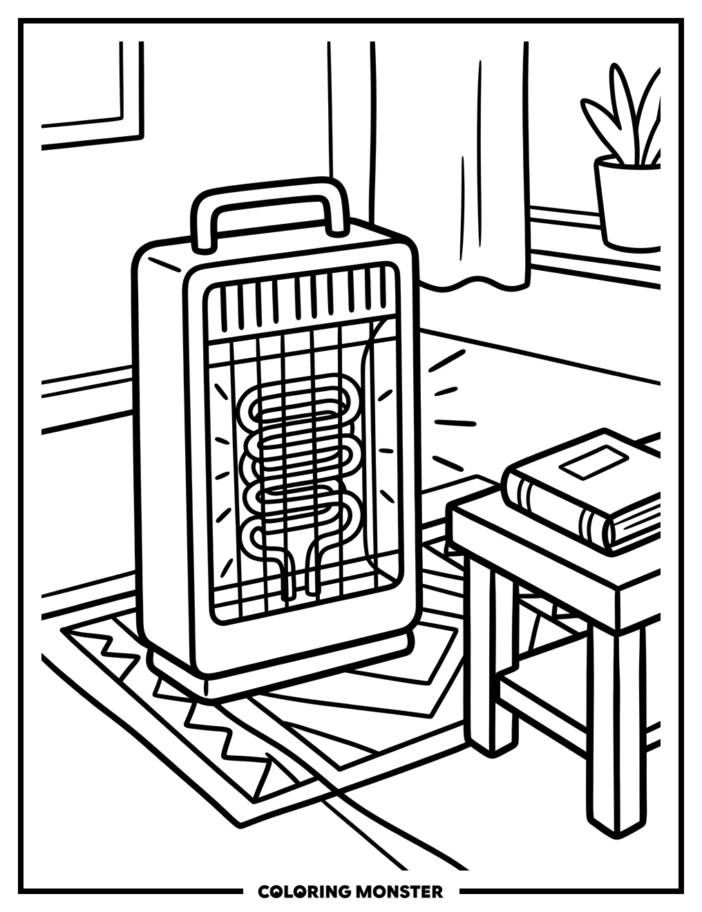 Cozy Room With Space Heater Coloring Page