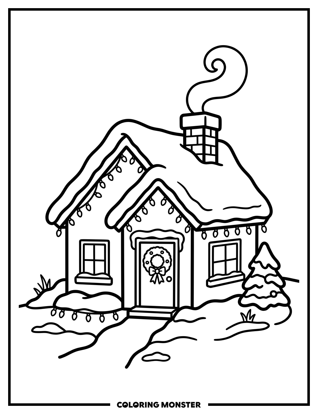 Cozy Snow-Covered House Coloring Page