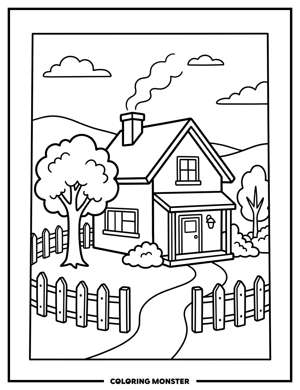 Cozy Suburban Family Home Coloring Page