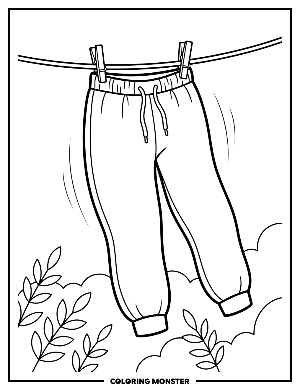 Cozy Sweatpants on a Clothesline Coloring Page