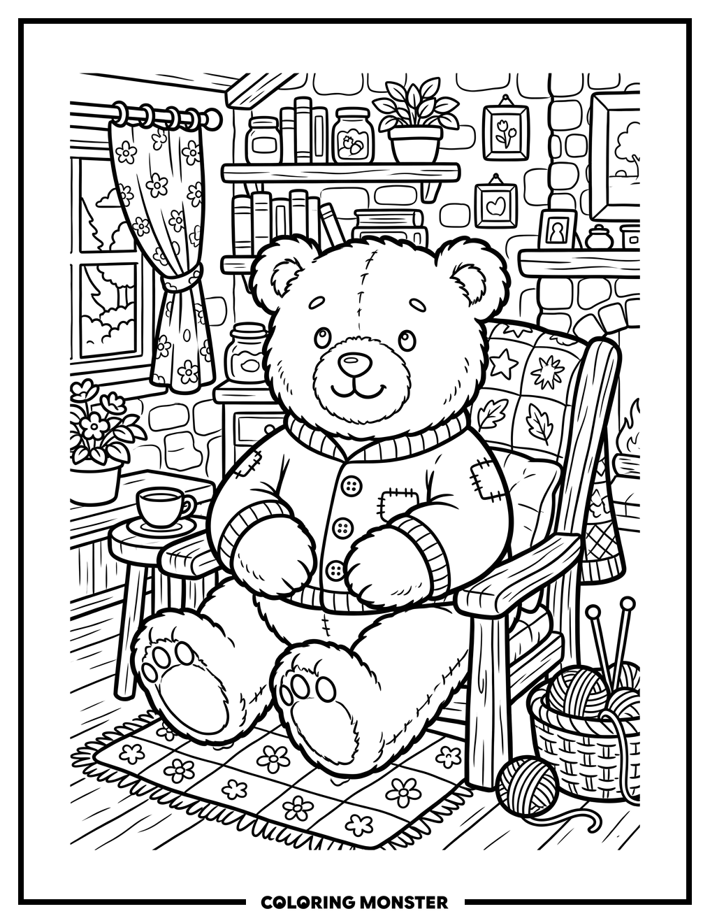 Cozy Teddy Bear Coloring Page