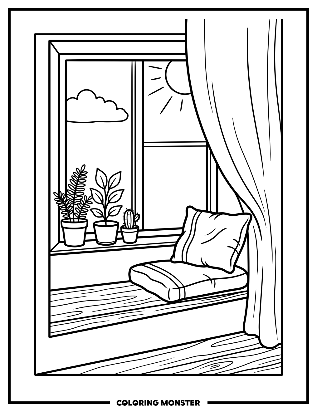 Cozy Window Seat Cushion Coloring Page