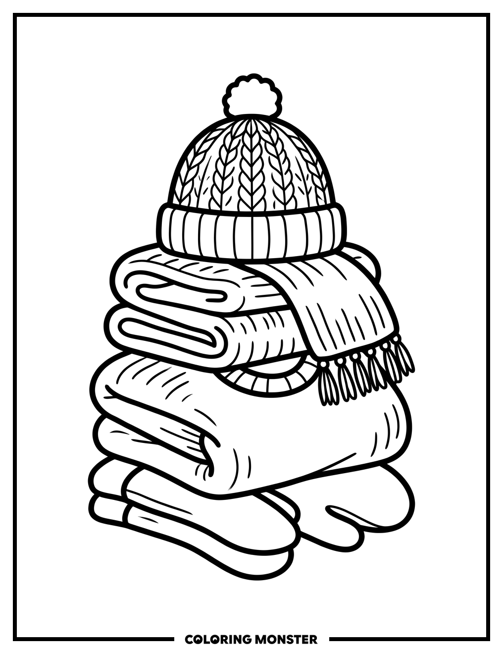 Cozy Winter Clothing Stack Coloring Page