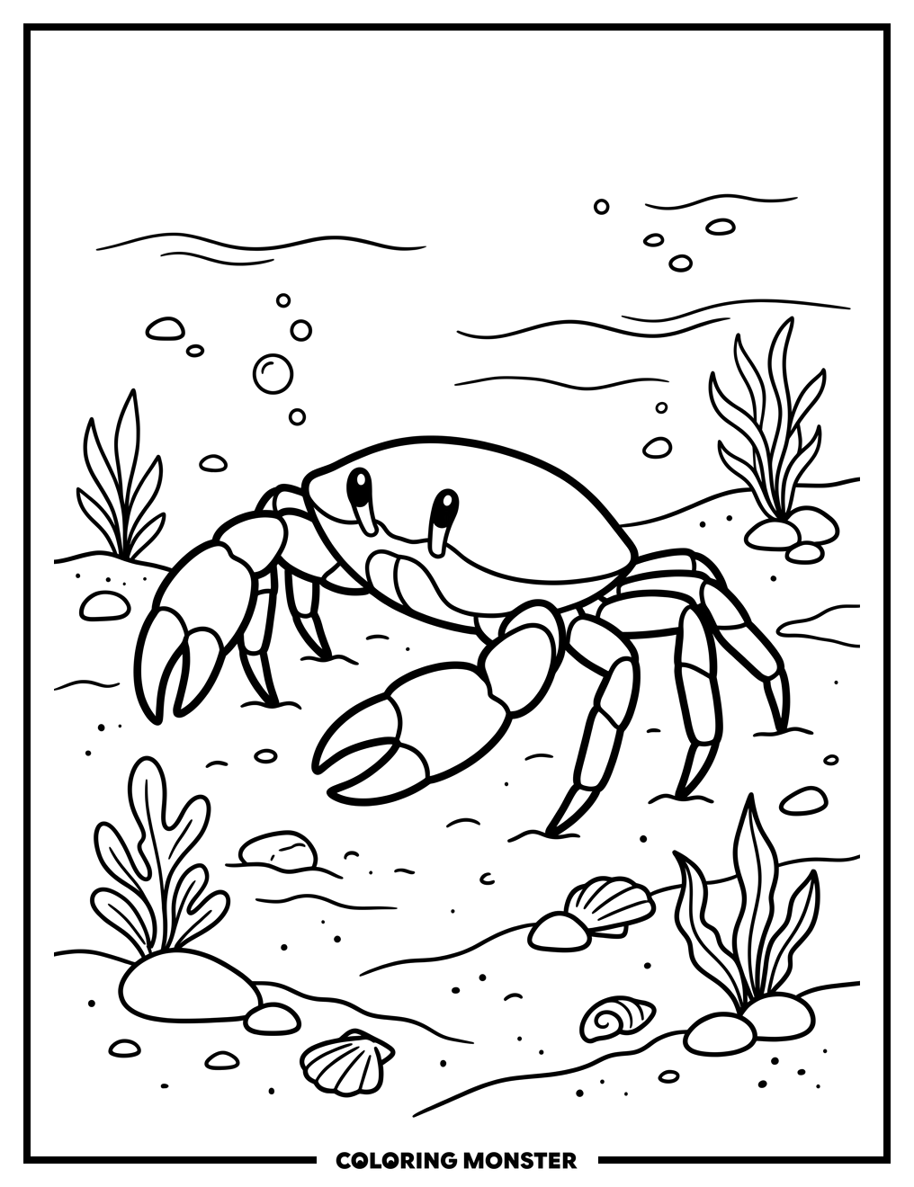 Crab on Sandy Ocean Floor Coloring Page