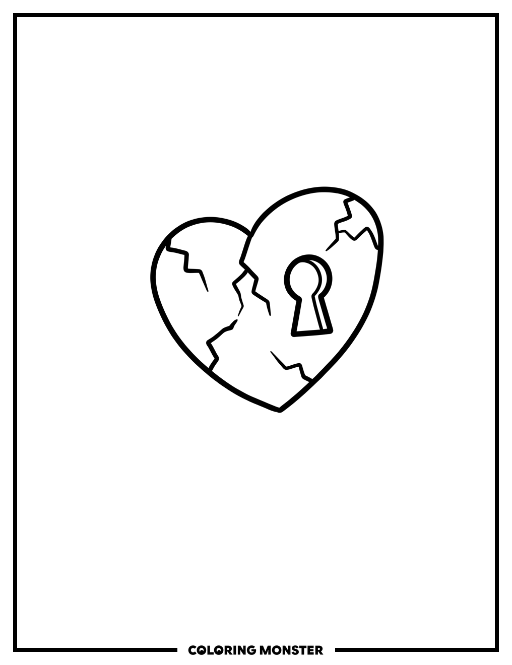 Cracked Heart With Keyhole Coloring Page