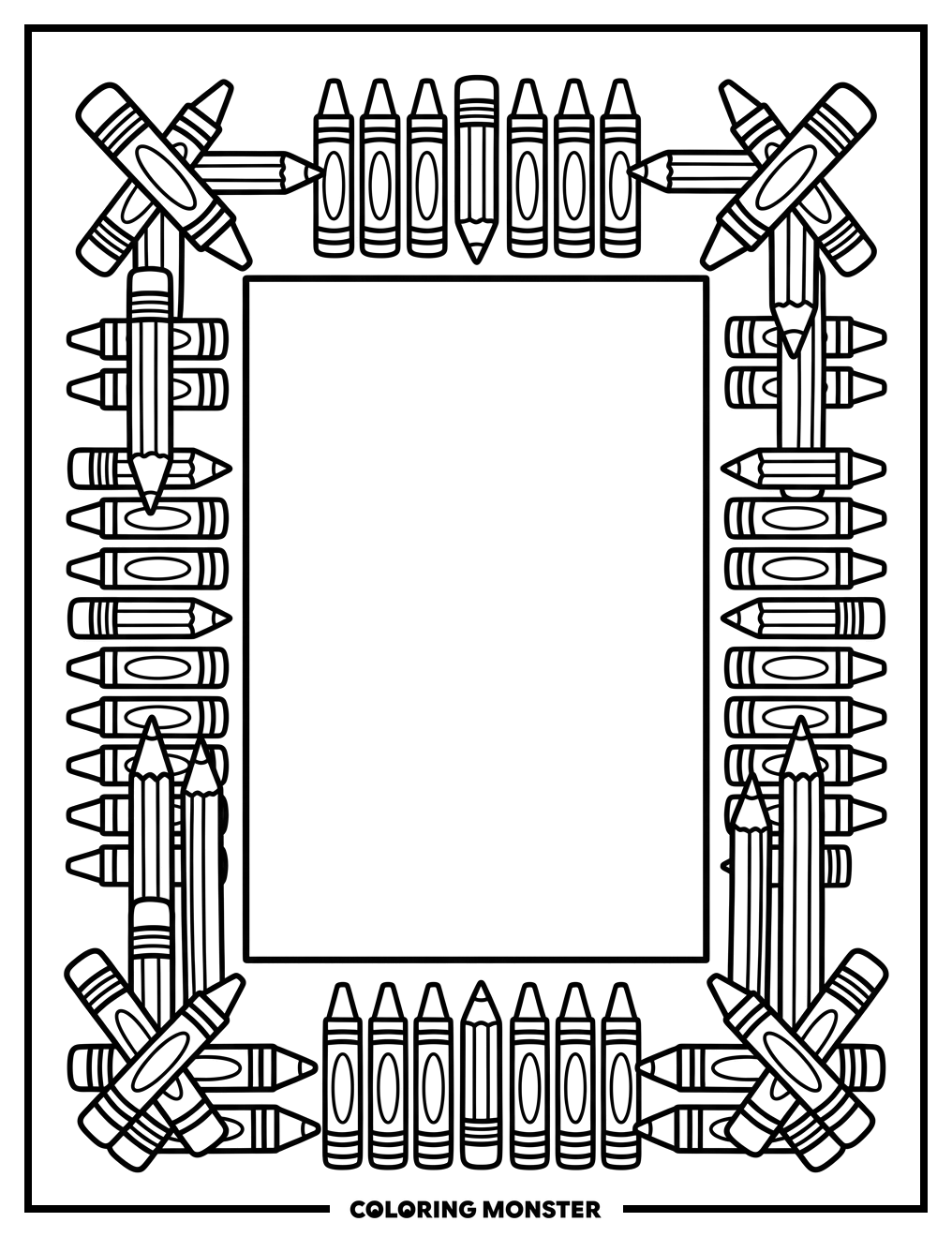 Crayon and Pencil Frame Coloring Page