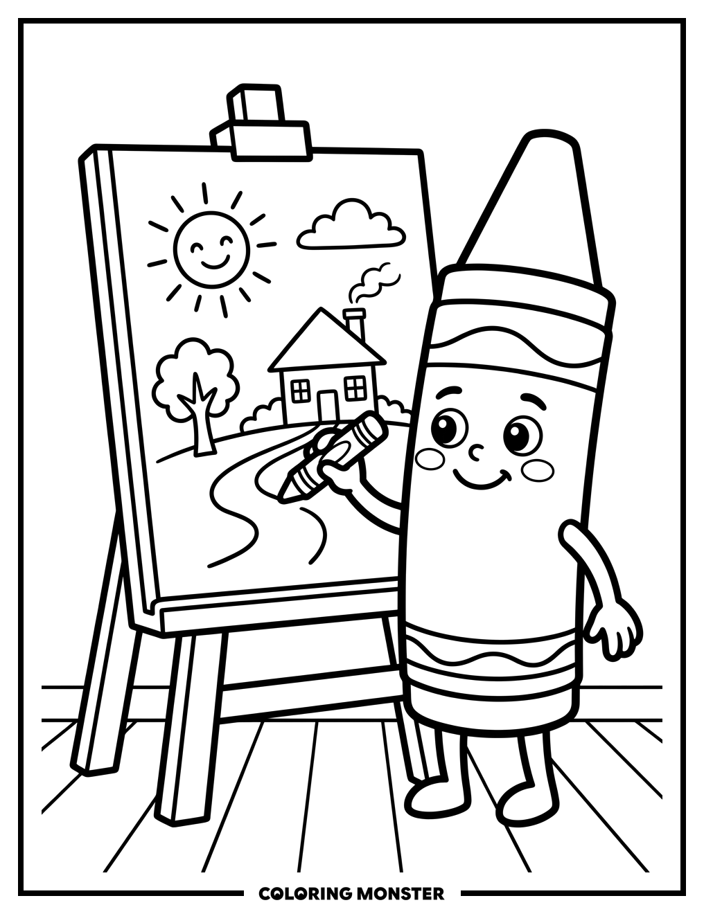 Crayon Drawing a Picture Coloring Page