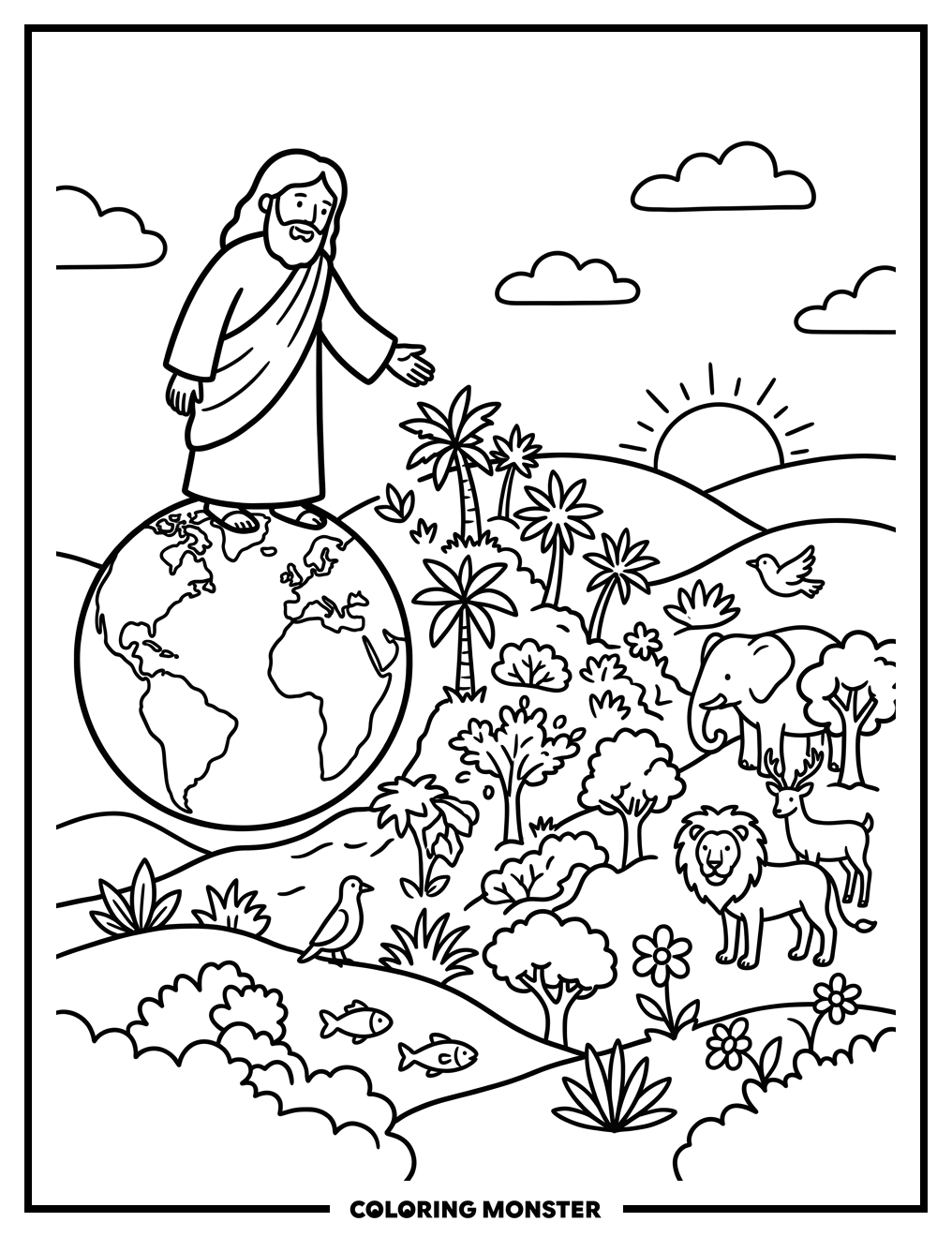 Creation of Earth Scene Coloring Page