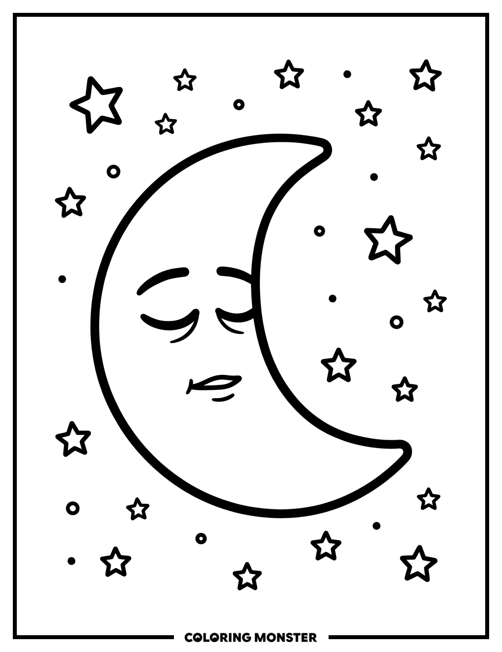 Crescent Moon in Starry Night Sky Coloring Page